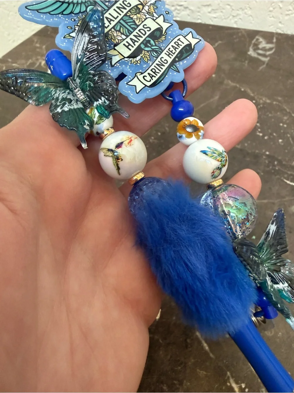 Healing Hands Medical Butterfly Hummingbird Beaded Pen and Matching Badge Reel